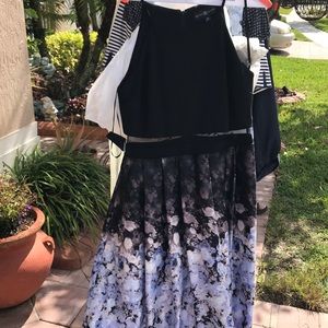 Black and white floral prom dress